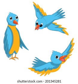 Blue Birds Vector Illustrations Set