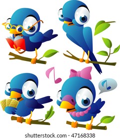 Blue birds vector set