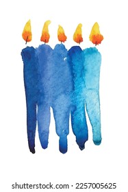 Blue birthday candle watercolor sketch illustration, isolated vector art.