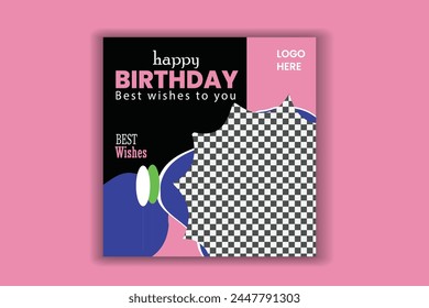 Blue birthday card Instagram template invitation banner design