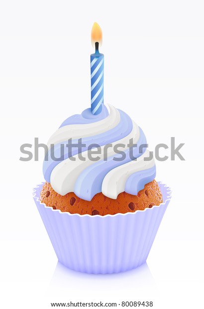 Blue Birthday Cupcake Burning Candle Stock Vector (Royalty Free ...