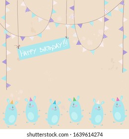 Blue Birthday Greeting Card, vector