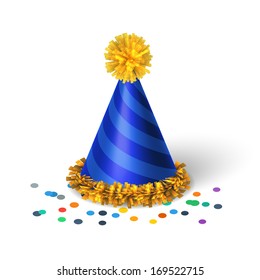 Blue Birthday Hat With Spirals Isolated Vector Illustration