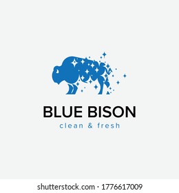 Blue bison logo design template creative idea vector cleaning service outdoors modern symbol