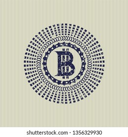 Blue bitcoin icon inside rubber grunge seal