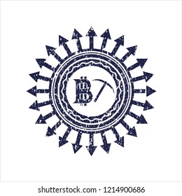 Blue bitcoin mining icon inside distressed rubber seal