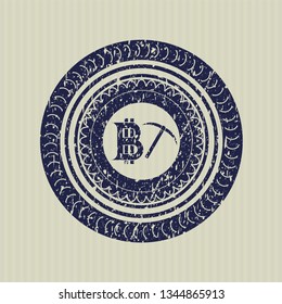 Blue bitcoin mining icon inside rubber grunge texture stamp