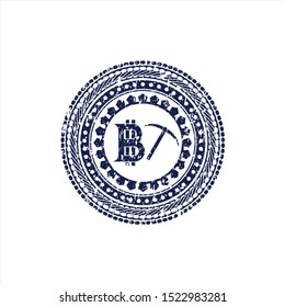 Blue bitcoin mining icon inside distressed rubber seal