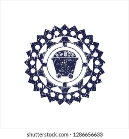 Blue Bitcoin mining trolley icon inside distress grunge stamp