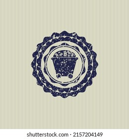 Icono del carro de minería de bitcoin azul dentro de un precinto de hule de goma en peligro. 
