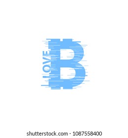 Blue bitcoin sign in glitch style on white background. Internet money digital vector illustration. Interference effect for image