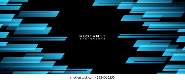 Blue black abstract background overlap layer on dark space with horizontal lines effect decoration. Modern graphic design element techno style concept for web banner, flyer, card, or brochure cover
