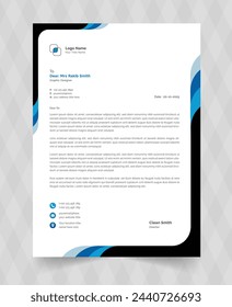 Blue and Black Abstract Letterhead Design Template. Business style letterhead design