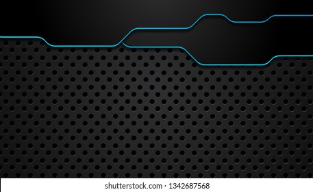 blue and black abstract metallic frame layout design tech innovation concept background. Vector graphic.