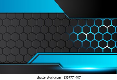 blue and black abstract metallic frame layout design tech innovation concept background. Vector graphic.
