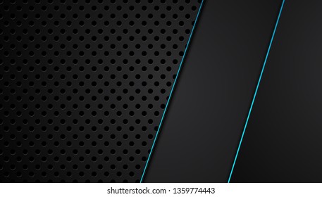 blue and black abstract metallic frame layout design tech innovation concept background. Vector graphic.