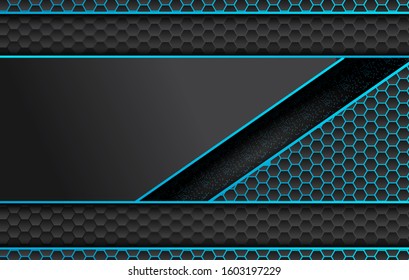 blue and black abstract metallic frame layout design tech innovation concept background. Vector graphic.