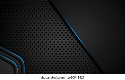 blue and black abstract metallic frame layout design tech innovation concept background. Vector graphic.