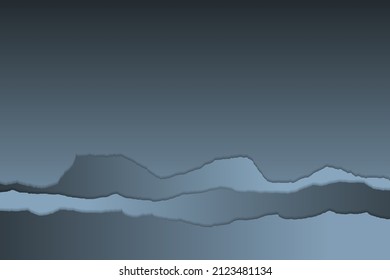 Blue Black Abstract Mountain Range Abstract Vector Illustration. Ripped Edges Paper, Borders Of Torn Paper Blue Gray Banner Gradient Background. 