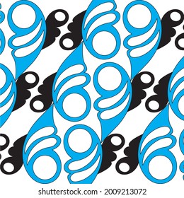 blue and black abstract shape pattern in white for fabric, ceramic and etc