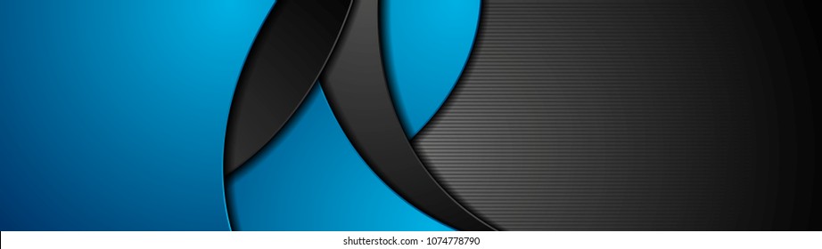 Blue and black abstract wavy corporate banner design. Web header vector background