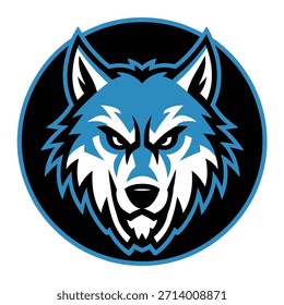 Mascota agresiva de la cabeza del lobo azul y negro en círculo
