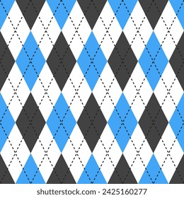 Blue and black argyle pattern. Argyle vector pattern. Argyle pattern. Seamless geometric pattern for clothing, wrapping paper, backdrop, background, gift card, sweater.