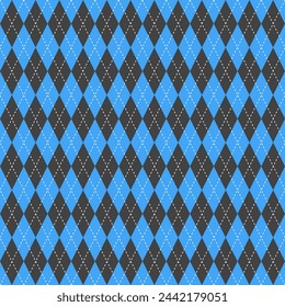 Blue and black argyle pattern. Argyle vector pattern. Argyle pattern. Seamless geometric pattern for clothing, wrapping paper, backdrop, background, gift card, sweater.