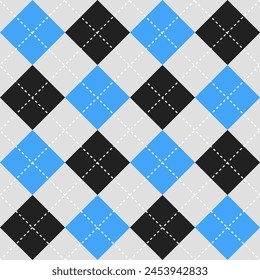 Motif argyle bleu et noir. Argyle  motif de Image vectorielle. Motif argyle. Motif géométrique harmonieux de vêtements, papier à envelopper, arrière-plan, arrière-plan, carte cadeau, pull.