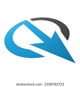 Blue and Black Arrow Shaped Letter Q Icon on a White Background