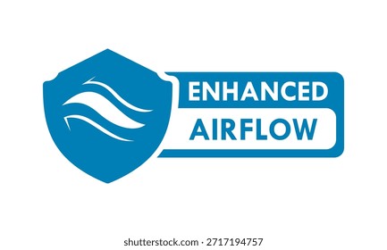 Logotipo de insignia azul y negro con líneas onduladas que representan un flujo de aire y ventilación mejorados, ideal para sistemas de refrigeración, servicios de climatización y tecnología de tejido transpirable.