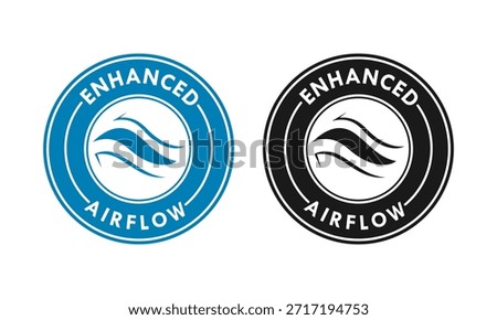 Blue and black badge logo featuring wavy lines representing enhanced airflow and ventilation, ideal for cooling systems, HVAC services, and breathable fabric technology.