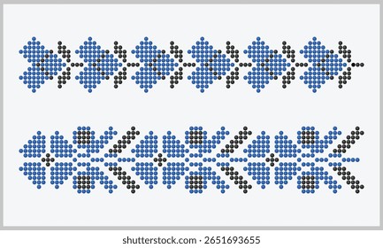 Azul e preto frisado decorativo tradicional padrão de ornamento ucraniano, motivo pontilhado repetido para decoração de bordas