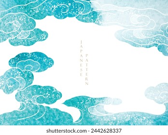 Blue, black and brown brush stroke texture with Japanese chinses cloud pattern in vintage style. Abstract art landscape banner design with watercolor texture vector.