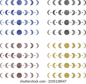 Blue, black, brown and golden glitter moon phases shapes