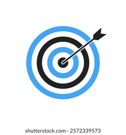 Blue and black bullseye dart target icon. Dart target goal marketing sign. Arrow dart logo vector. Winner dart sign.