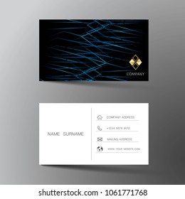 Blue and black business card template design. Two sided on the gray background. Vector illustration. 