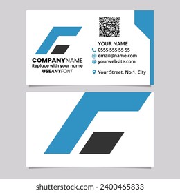 Blue and Black Business Card Template with Rectangular Italic Letter C Logo Icon Over a Light Grey Background