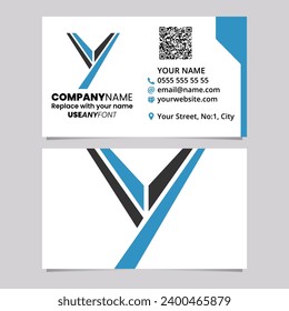Blue and Black Business Card Template with Uppercase Letter Y Logo Icon Over a Light Grey Background