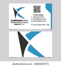 Blue and Black Business Card Template with Spiky Letter K Logo Icon Over a Light Grey Background