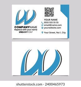 Blue and Black Business Card Template with Spiky Italic Letter W Logo Icon Over a Light Grey Background