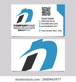 Blue and Black Business Card Template with Spiky Italic Letter N Logo Icon Over a Light Grey Background