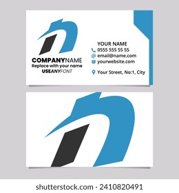 Blue and Black Business Card Template with Spiky Italic Letter N Logo Icon Over a Light Grey Background