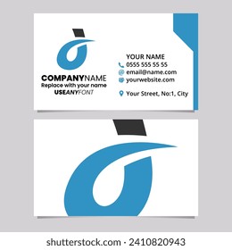 Blue and Black Business Card Template with Curved Spiky Letter D Logo Icon Over a Light Grey Background