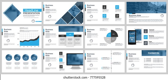 Blue and black business presentation slides templates from infographic elements. Can be used for presentation, flyer and leaflet, brochure, marketing, advertising, annual report, banner, booklet.