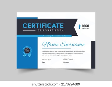 Blue and Black Certificate Award Design Template, Certificate Premium template awards diploma, Appreciation, Acknowledgement