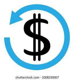 Blue and black chargeback icon. Dollar symbol on transparent background. Vector illustration