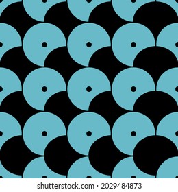 Blue and black circles, seamless pattern for fabric work. gift wrapping paper