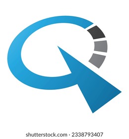 Blau-schwarz-Uhrenformblatt Q Symbol auf weißem Hintergrund