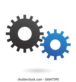 Cogs azules y negros sobre fondo blanco